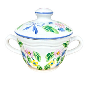 Herend Village Potter Vintage 2-Handled Sugar Bowl Floral Clay Hungary